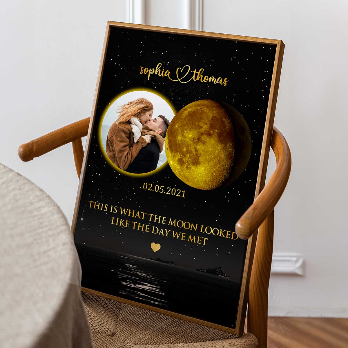 Couple Upload Photo Custom Moon Phases The Day We Met Personalized Poster , Heartfelt Gift For Couple, For Him, For Her, Boyfriend, Girlfriend, Husband, Wife
