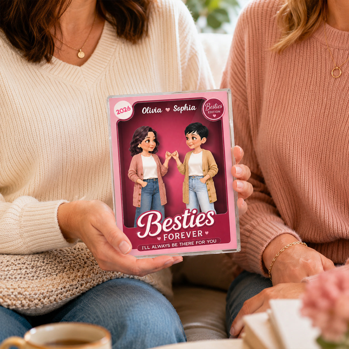 Pretty Besties Inside Pink Toy Box 2D Flat - Personalized Acrylic Block Plaque - Friendship Keepsake
