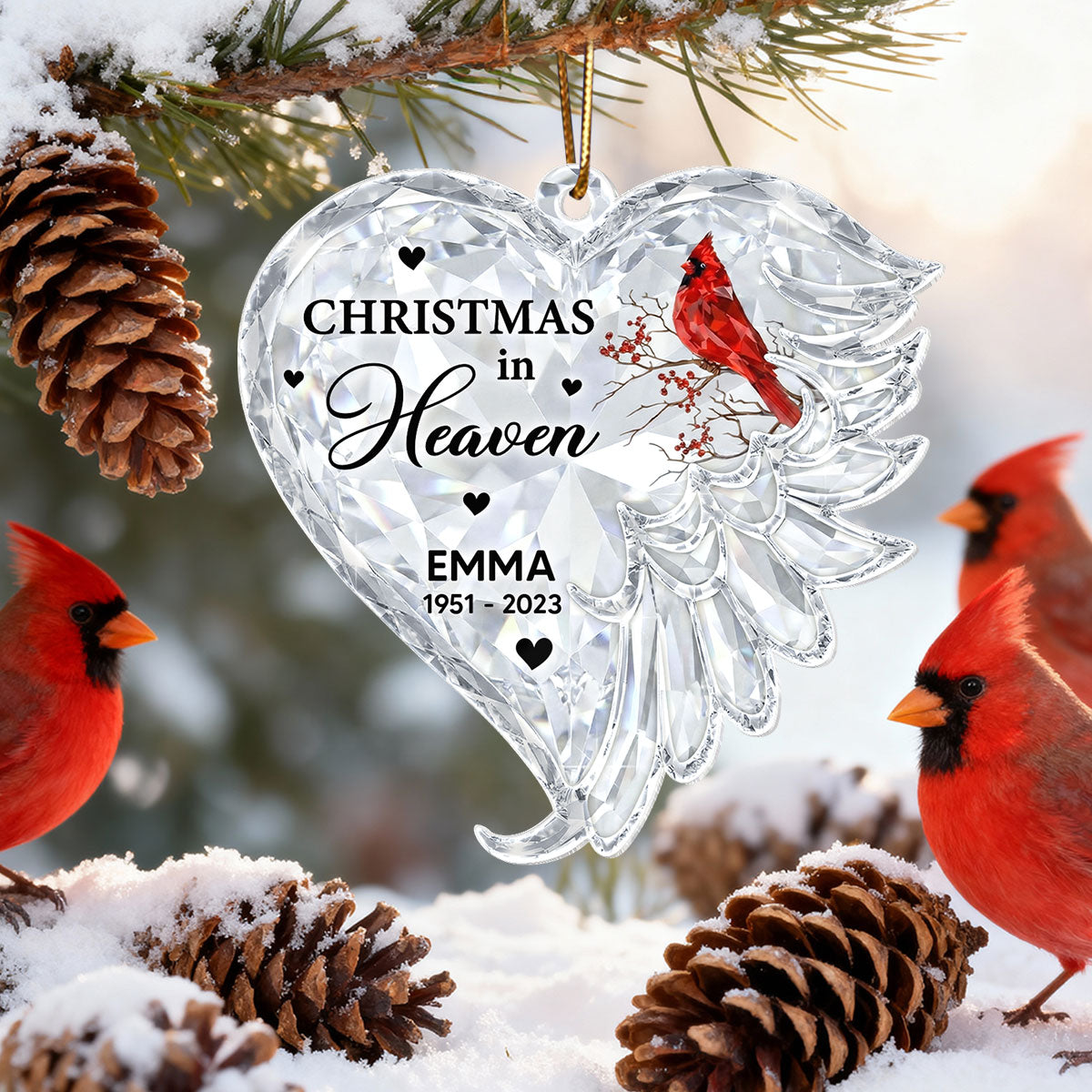3D Crystal Effect Christmas in Heaven - Personalized Acrylic Ornament - Remembrance Gift, Sympathy Gift For Whole Family, Extended Family