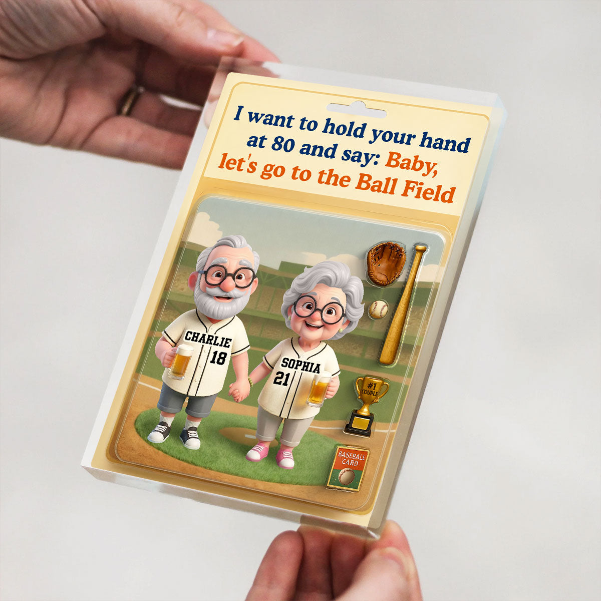 Let's Go to the Ball Field Baseball Couple Custom Figure - Personalized Acrylic Block Plaque - Heartfelt Gift for him, for her