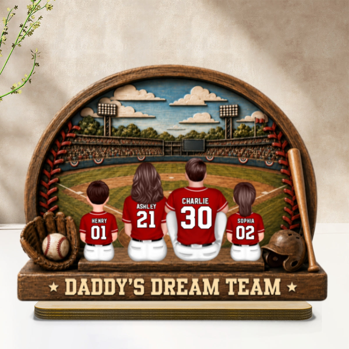 Retro Vintage Baseball Daddy's Dream Team - Personalized 2-Layered Wooden Plaque -  Gift For Dad