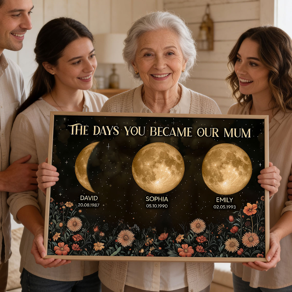Vintage Flowers The Day You Become Mum Mom Grandma Custom Title And Nickname And Birth Moon Phase - Personalised Poster - Mother's Day Gift For Mum, Grandma
