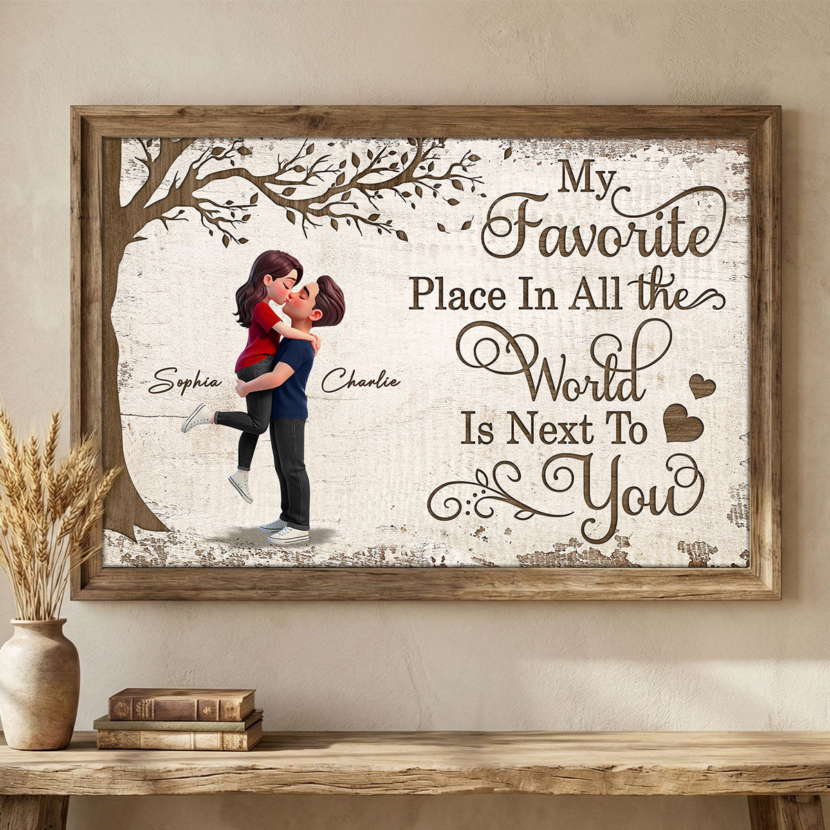 Eternal Love Couple Hugging Kissing Under Tree - Personalized Poster - Valentine's Day Gift For Couple
