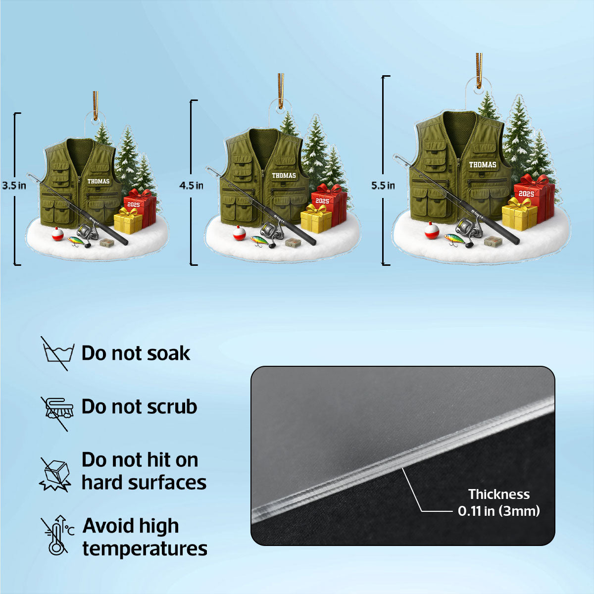 3D Effect Fisherman Things - Personalized Acrylic Ornament - Christmas Gift For Fishing Lovers