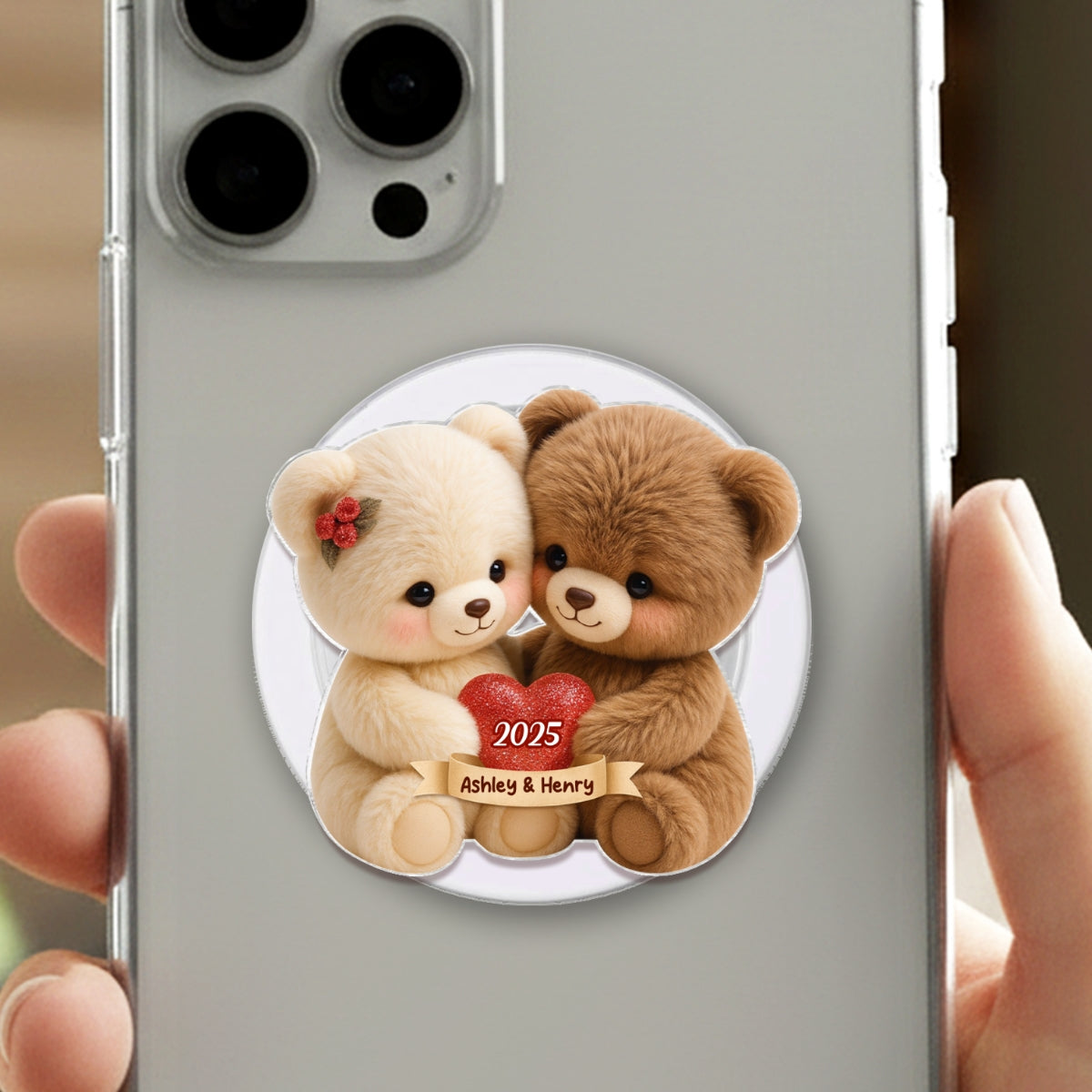 Loving Bear Couple - Personalized Acrylic Magnetic Phone Grip - Gift for him, for her, Matching Phone Grips for Couple