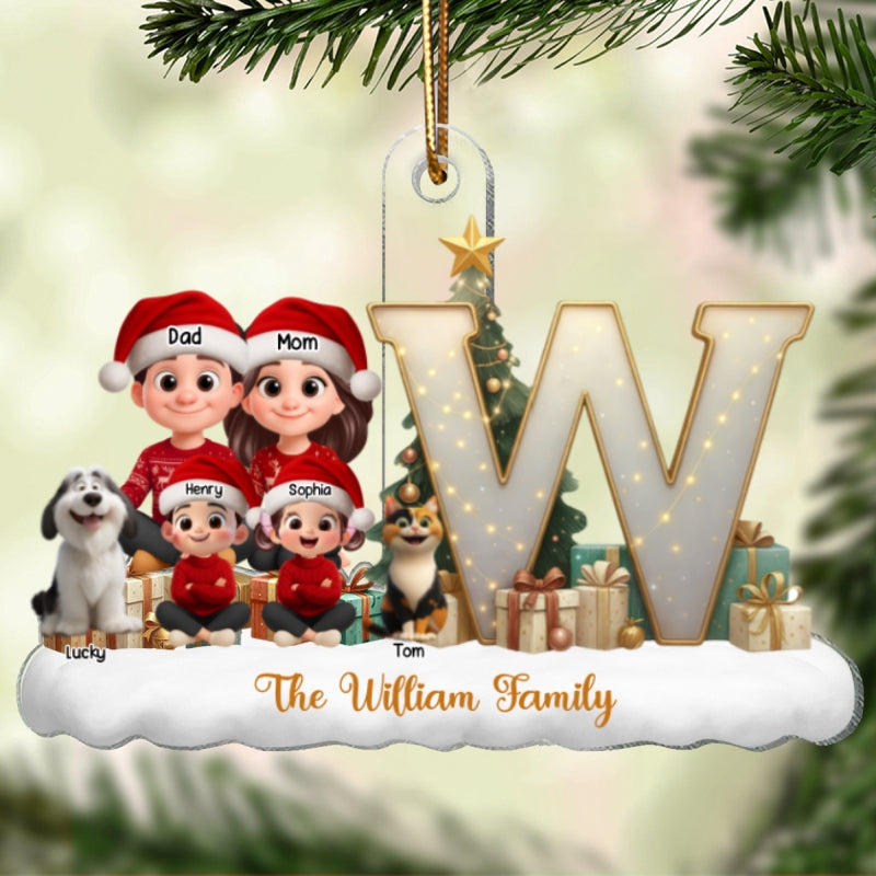 Family Name Initial Letter - Personalized Acrylic Ornament - Christmas Gift for Family