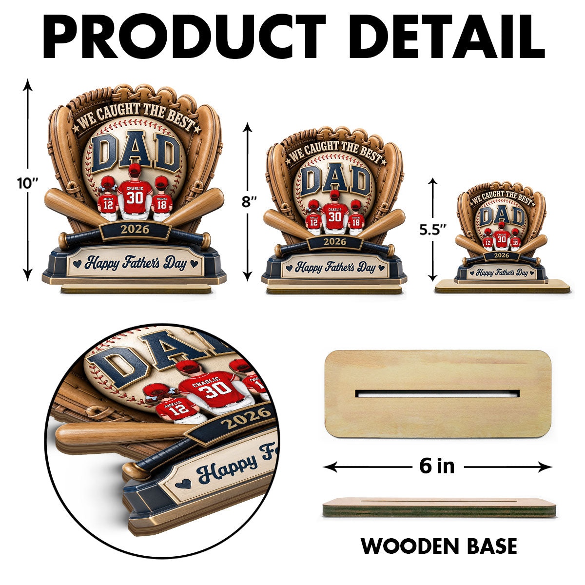 Dad's Greatest Catch Baseball - Personalized 2-Layered Wooden Plaque -  Gift For Dad, Husband