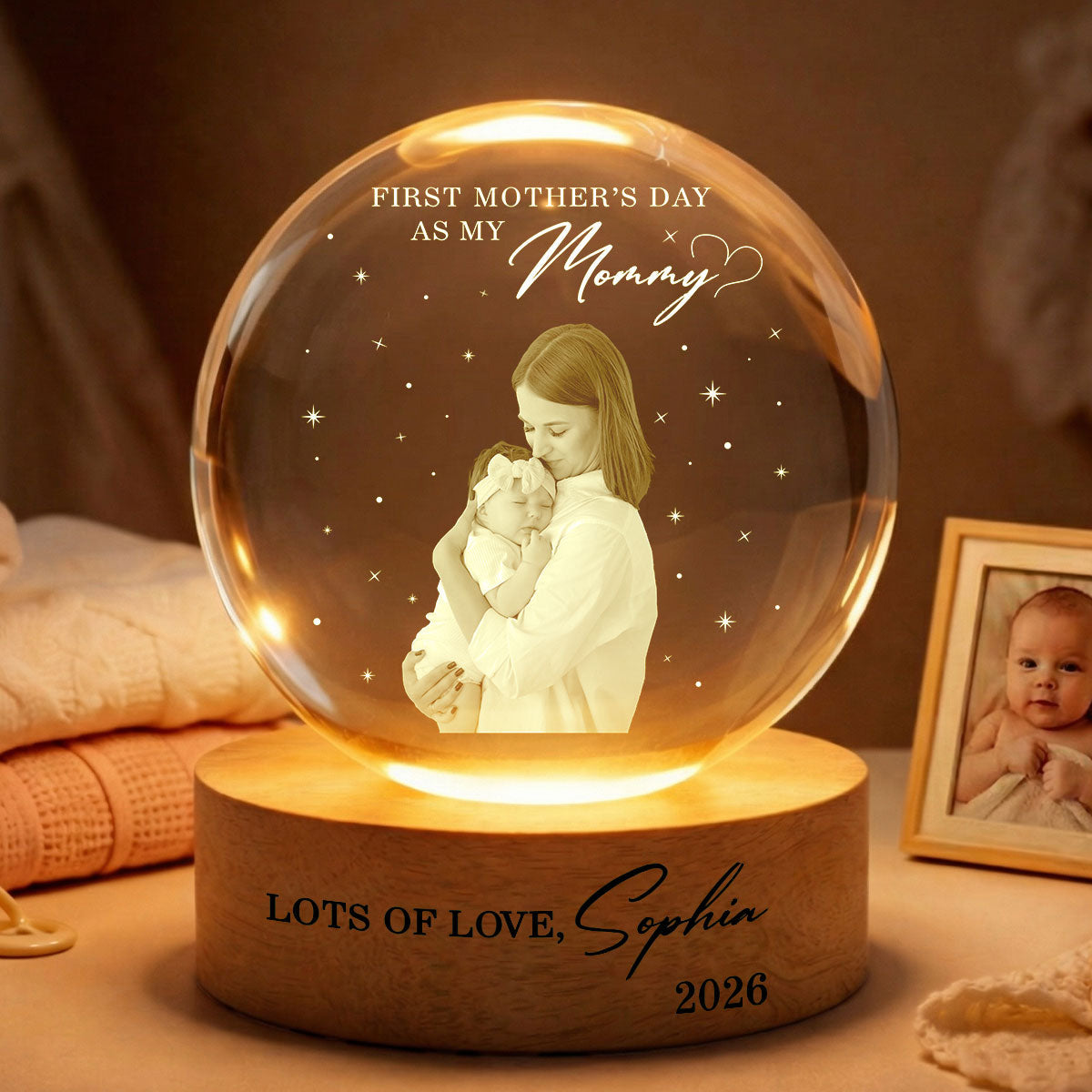 First Mother's Day As My Mommy - Personalized Crystal Ball LED Night Light - Heartfelt Mother's Day Gift for New Mom, Wife