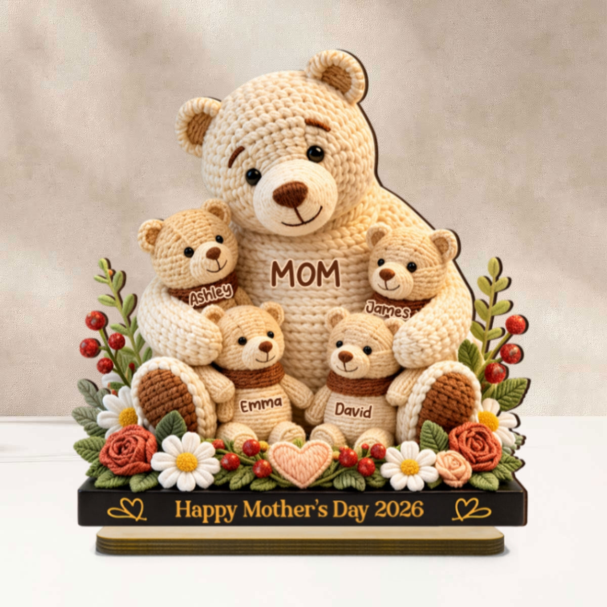 Mama Bear's Warm Hug - Personalized 2-Layered Wooden Plaque - Heartfelt Gift For Mom