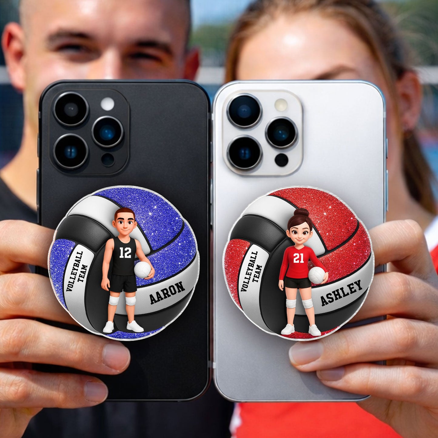 Volleyball Boy & Girl 3D Effect - Personalized Acrylic Magnetic Phone Grip - Gift for Teen Girl, Teen Boy, Girlfriend