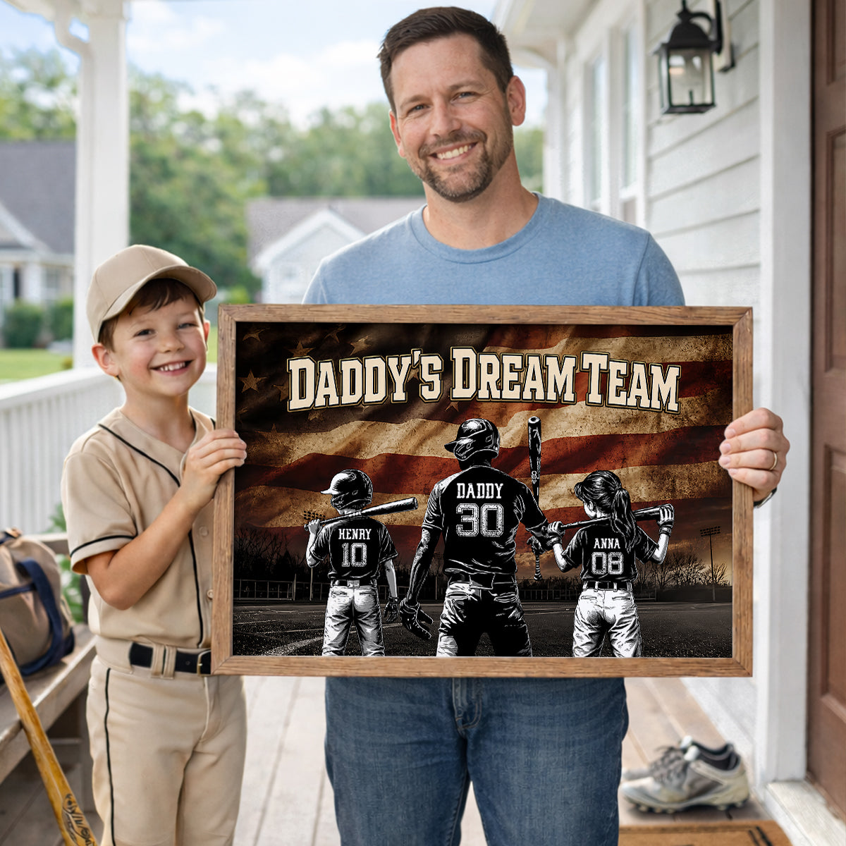 Daddy's Dream Team Baseball Nation Flag - Personalized Poster - Father's Day Gift for Dad, Husband