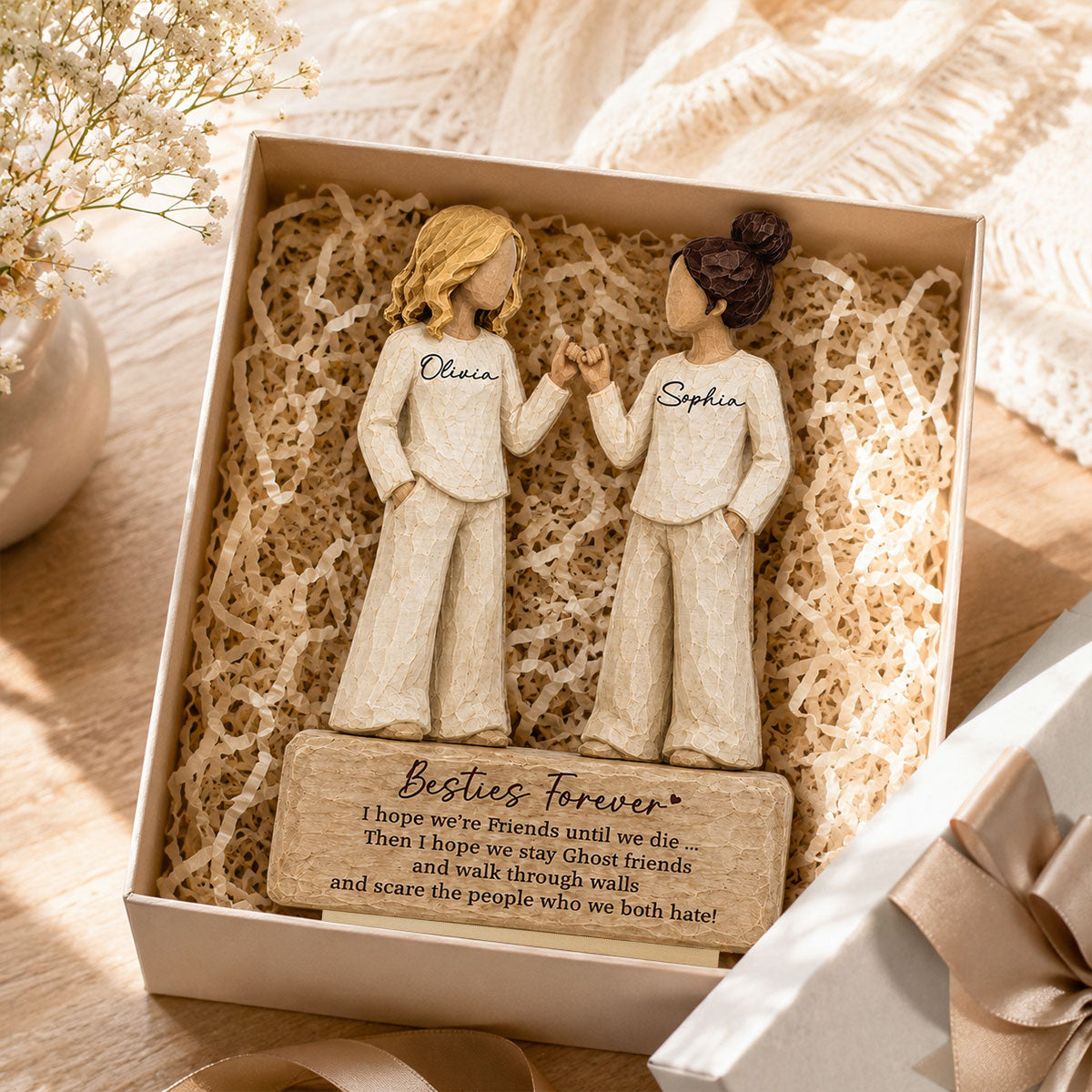 Besties Forever Pinky Promise 2D Flat - Personalized 2-Layered Wooden Plaque - Friendship Keepsake