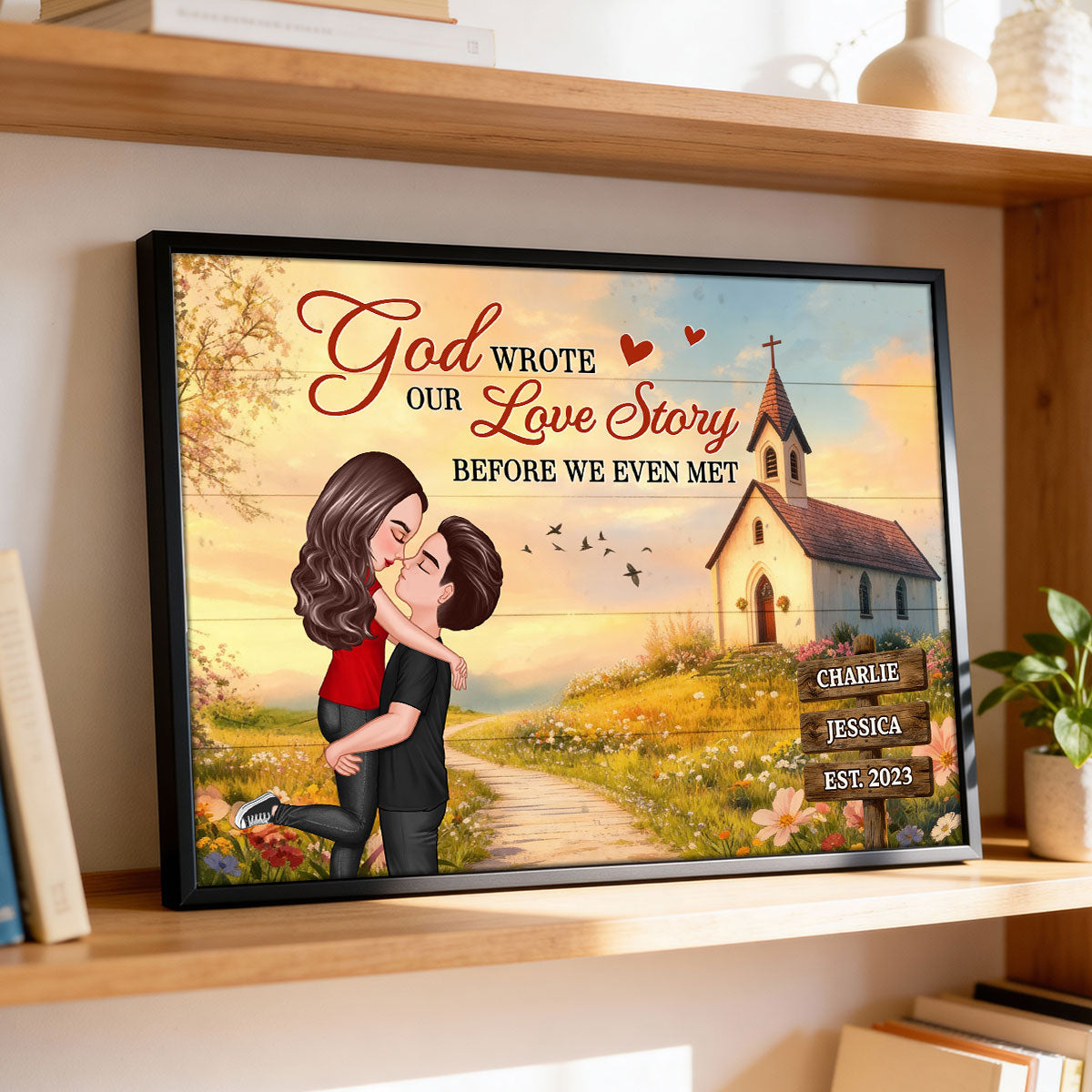 God Wrote Our Love Story Christian Couple Decor - Personalized Poster - Heartfelt Valentine, Anniversary Gift For Him, For Her, For Wife, For Husband
