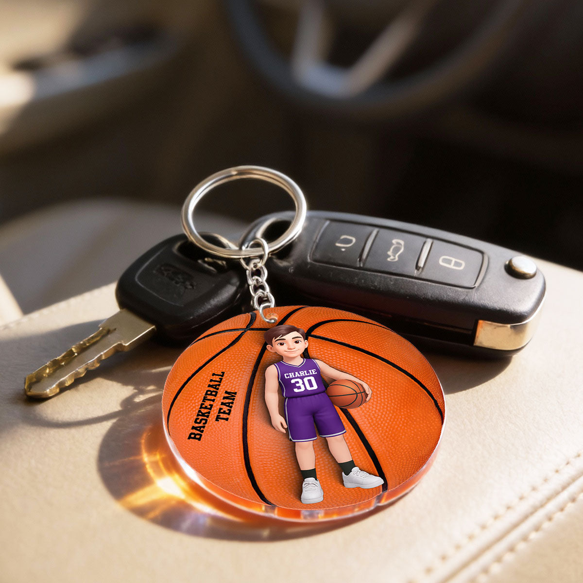 Basketball Boy & Girl 3D Effect - Personalized Acrylic Keychain - Custom Keyrings, Name Tags