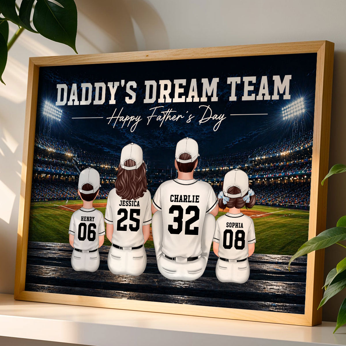 Baseball Friday Night Stadium Lights Daddy's Dream Team - Personalized Poster - Father's Day Gift For Baseball Dad, Husband