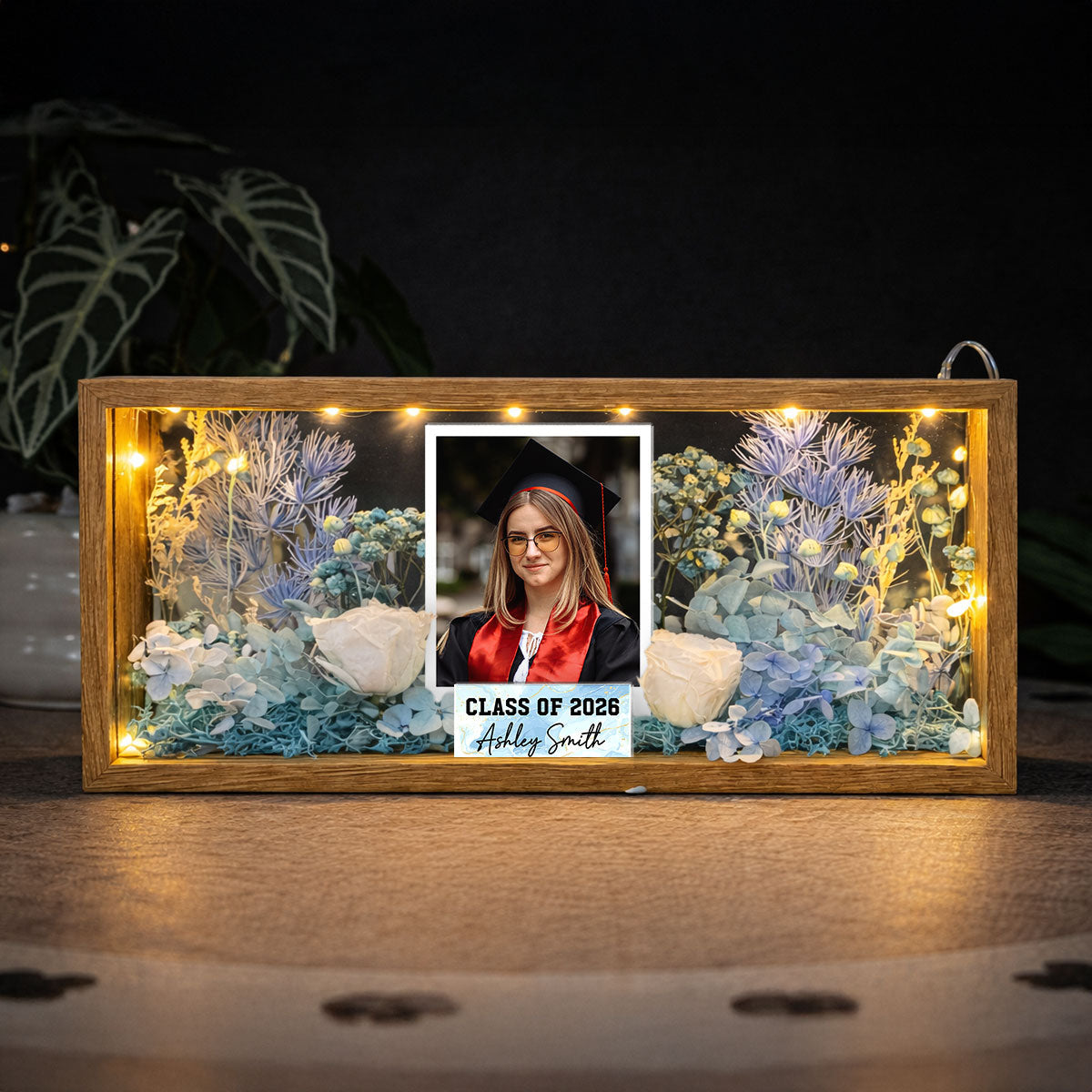 Class Of Year Senior Custom Photo - Personalized DIY Flower Shadow Box LED Night Light - Graduation Gift For Graduates, Daughter