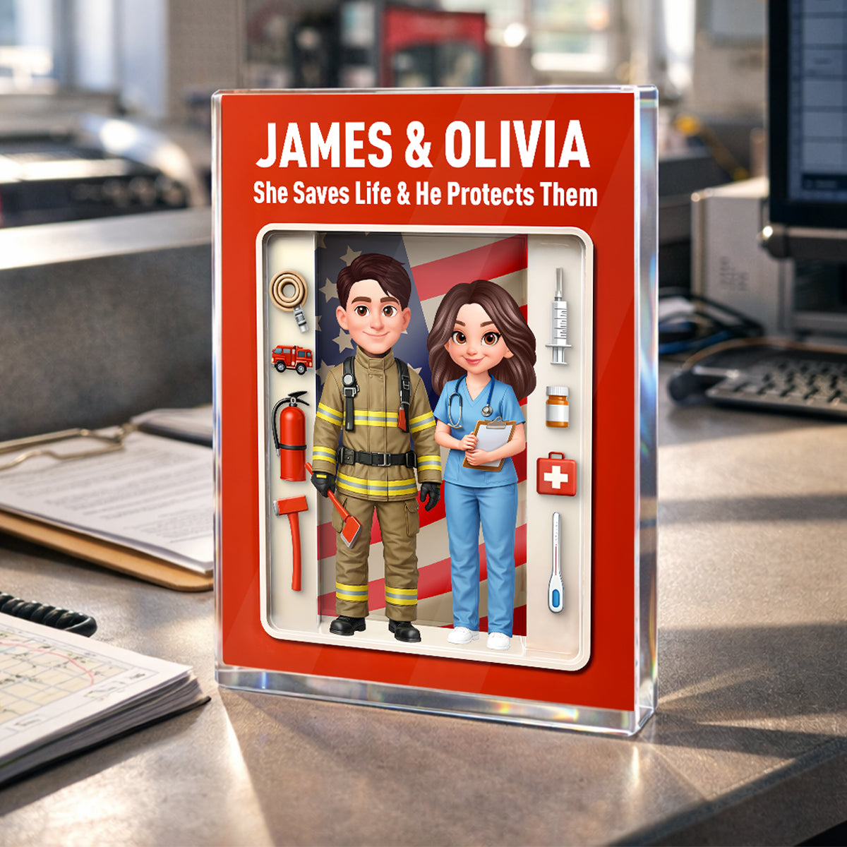 Couple Occupation 3D Action Figure - Personalized Acrylic Block Plaque - Heartfelt Gift for Him, for Her
