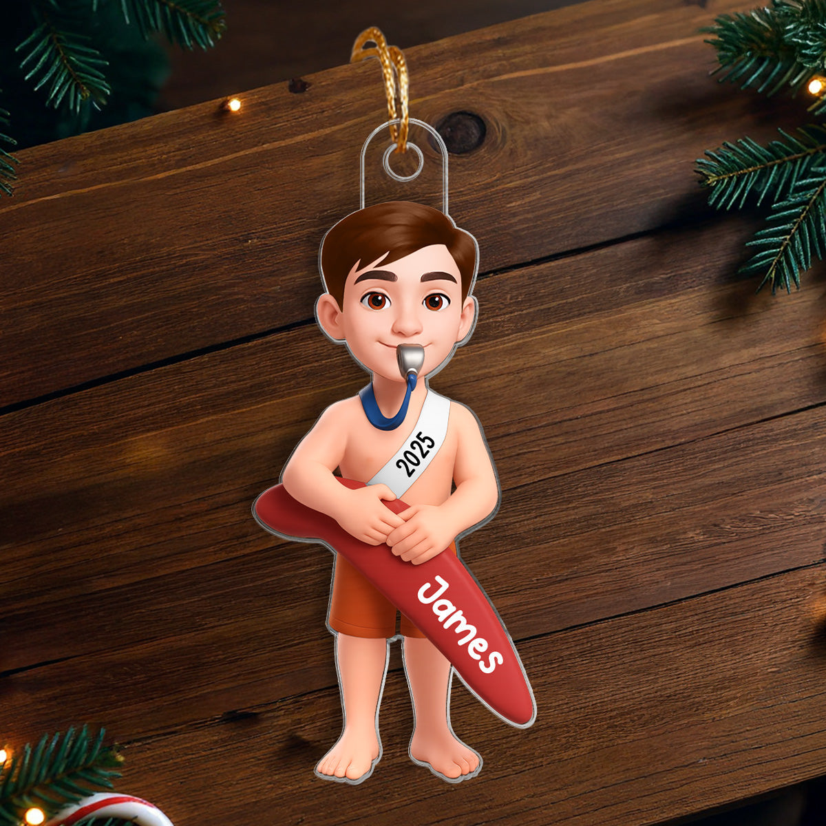 Christmas Boy Girl Lifeguard - Personalized Acrylic Ornament - Gift For Lifeguard, Grandson, Granddaughter