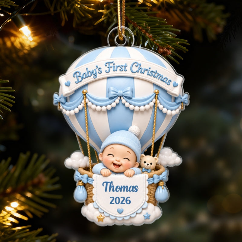 Baby’s First Christmas Hot Air Balloon 2D Flat – Personalized Acrylic Ornament - Christmas Keepsake
