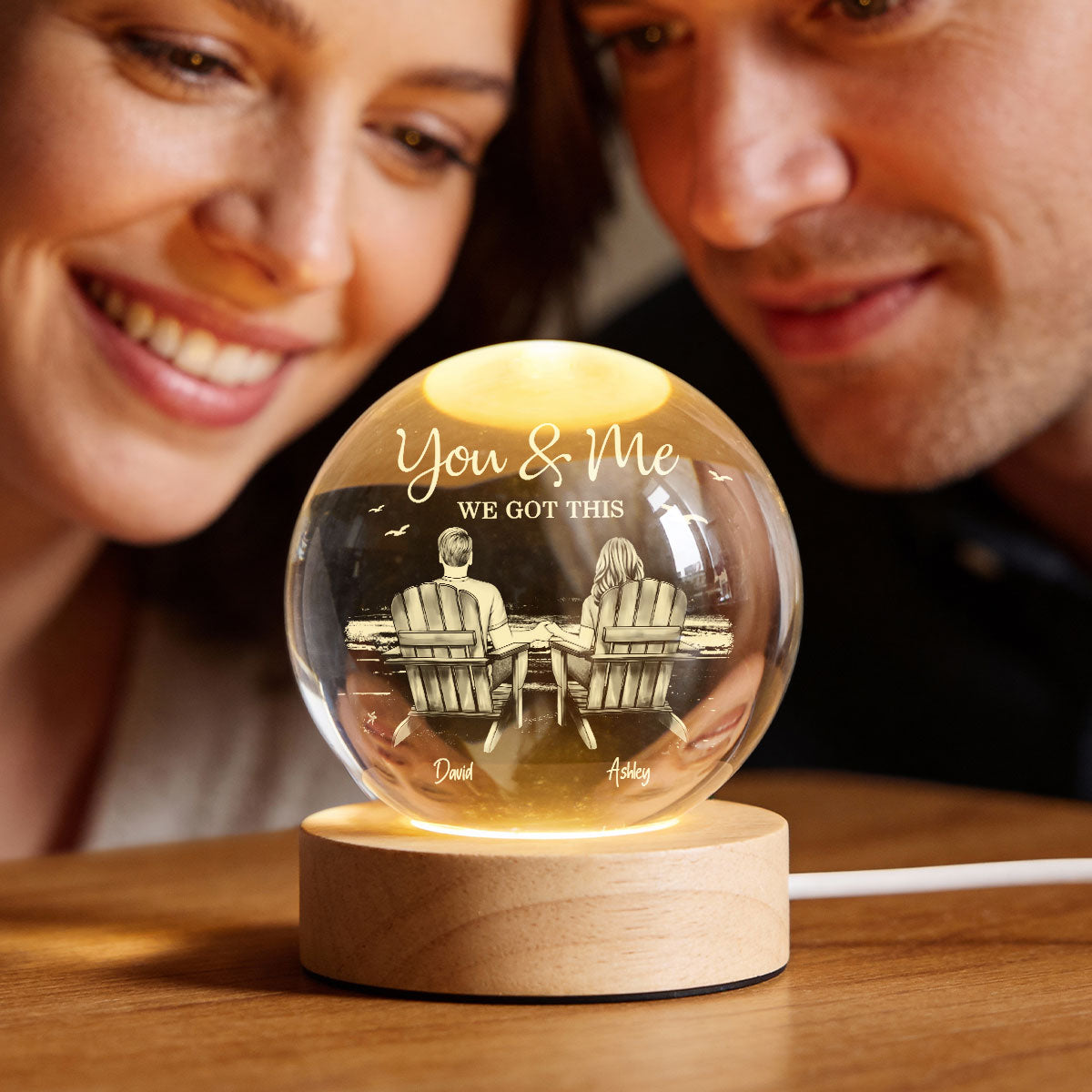 Eternal Love Couple Beach Landscape - Personalized Crystal Ball LED Night Light - Valentine's Day Gift For Couple
