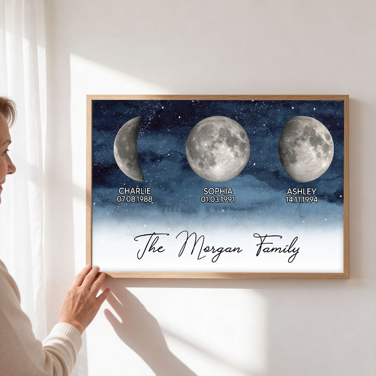 Starry Night Family Love Custom Birth Moon Phase - Personalized Poster - Gift For Mom, Dad