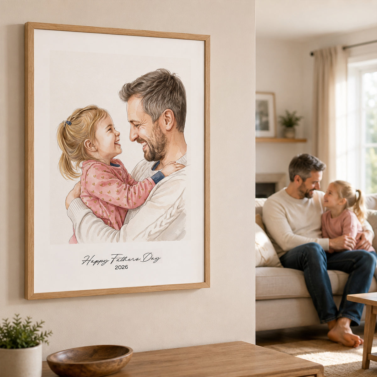 Custom Father's Day Watercolor Portrait from Photo - Personalized Poster - Gift for Him