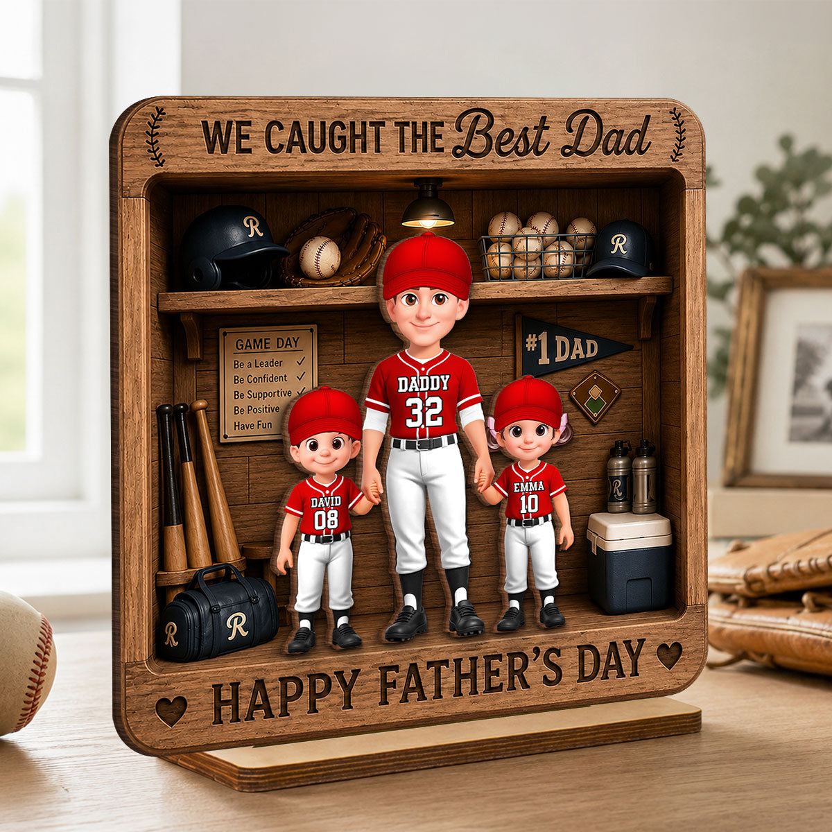 Baseball Dad & Kids Locker Room - Personalized 2-Layered Wooden Plaque -  Gift For Dad, Husband