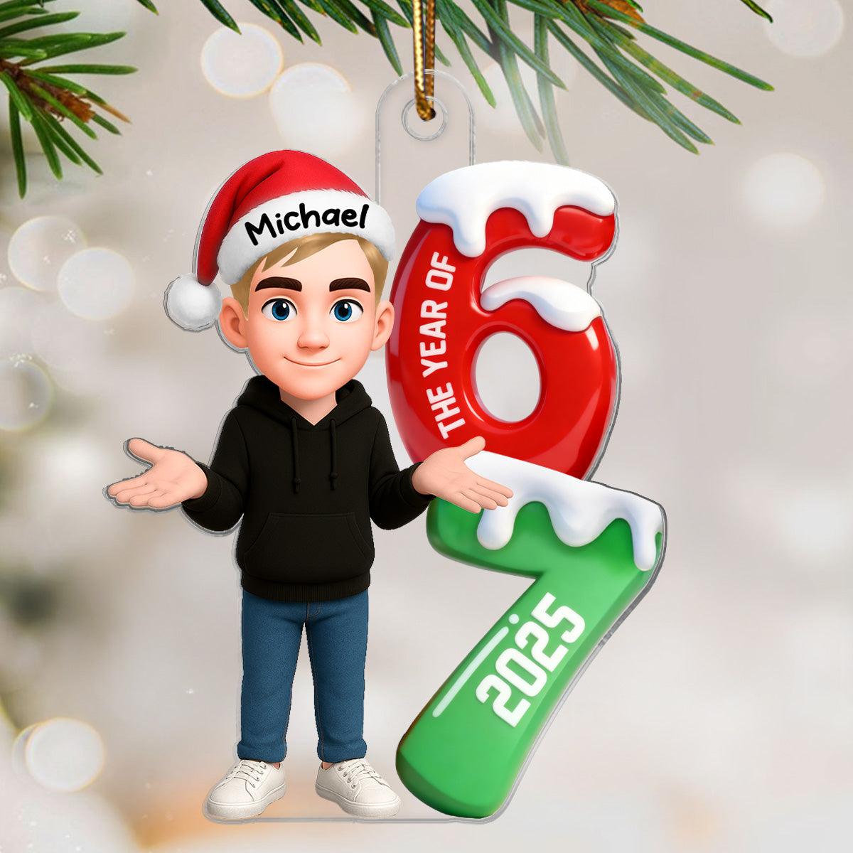 3D Effect 67 Six Seven 2025 Slang Christmas - Personalized Acrylic Ornament - Funny Christmas Gift For Teen, Grandkid, Gen Alpha