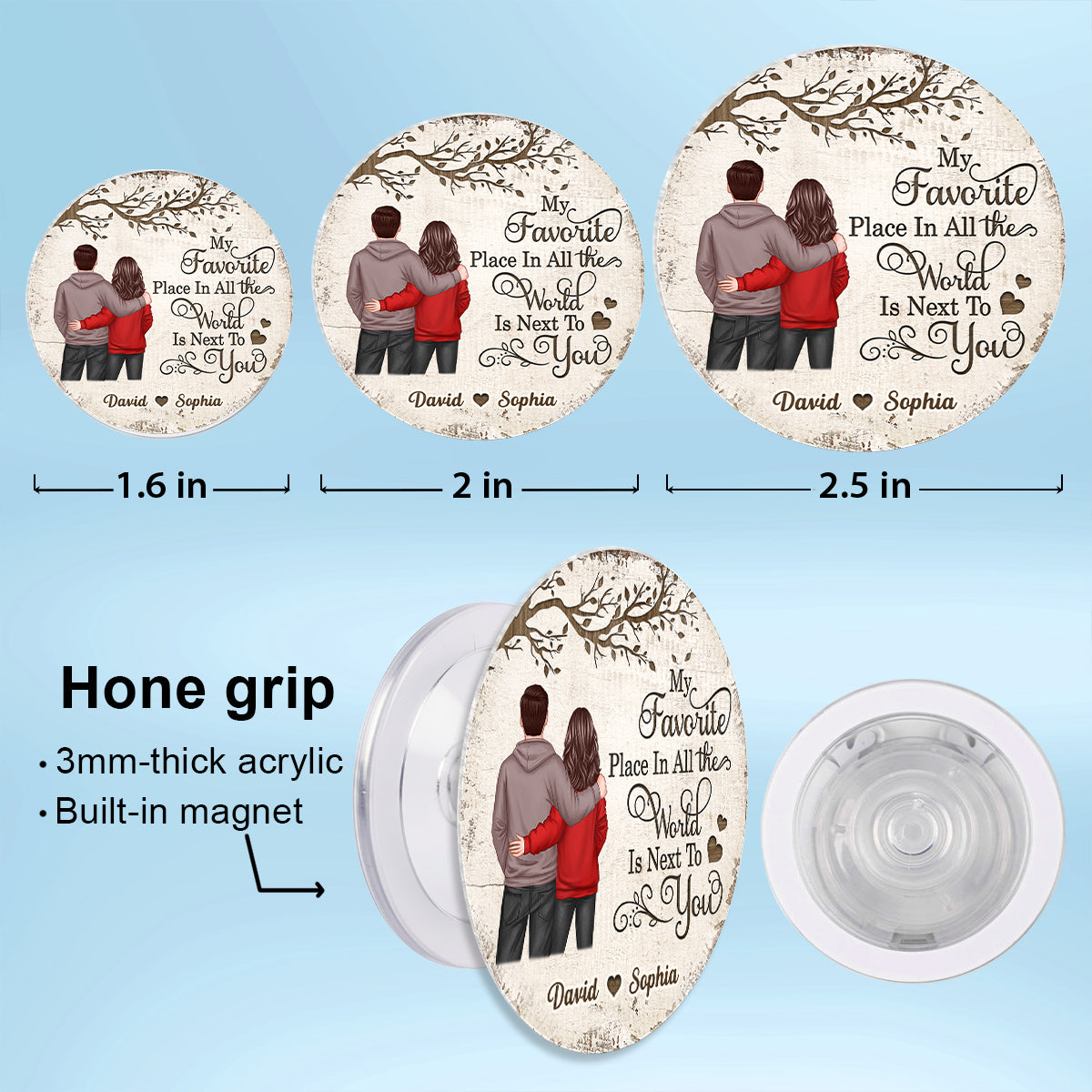 Couple Back View Favorite Place In The World - Personalized Acrylic Magnetic Phone Grip - Anniversary, Valentine's Day Gift, Gift For Her, Gift For Him