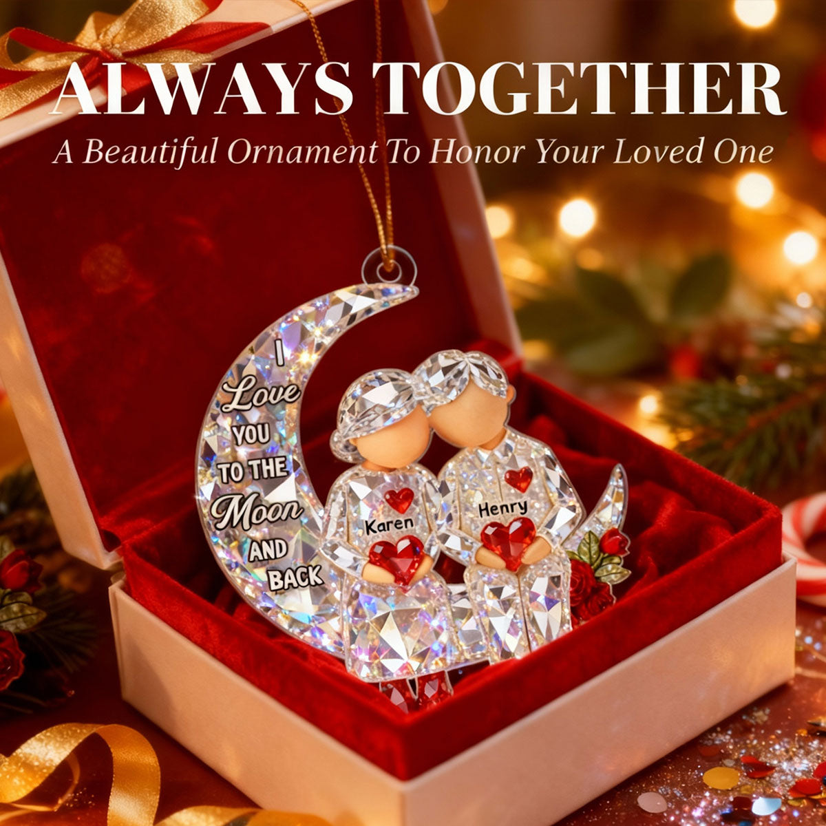 3D Crystal Effect Couple Love to the Moon - Personalized Acrylic Ornament - Christmas Gift for him, Gift for her