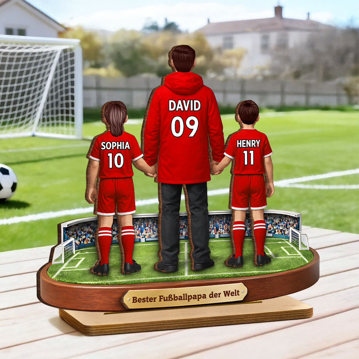 Bester Fußballpapa der Welt - Personalisiertes 2-lagiges Holz-Aufsteller – Vatertagsgeschenk für Fußballpapas, Geschenk für Ehemänner