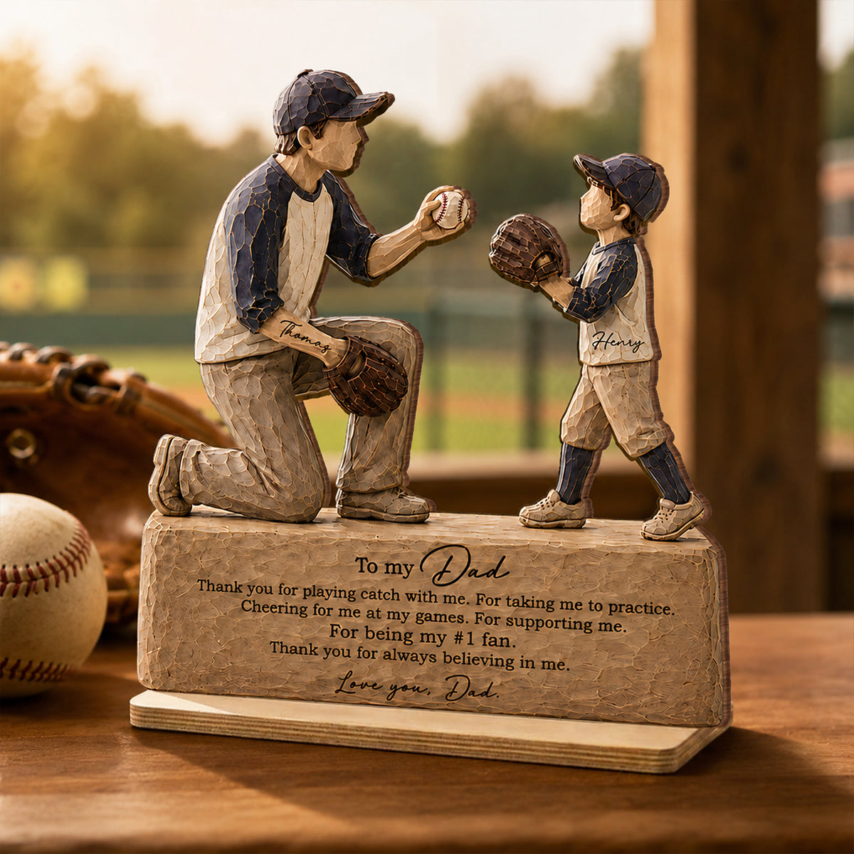 To My Baseball Dad Thanks for Playing Catch with Me - Personalized 2-Layered Wooden Plaque -  Gift for Dad from Son