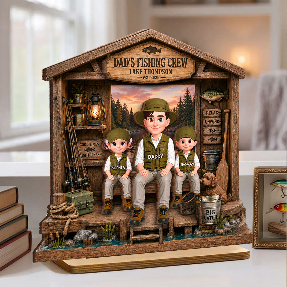 Daddy's Fishing Crew - Personalized 2-Layered Wooden Plaque -  Gift for Dad, Husband