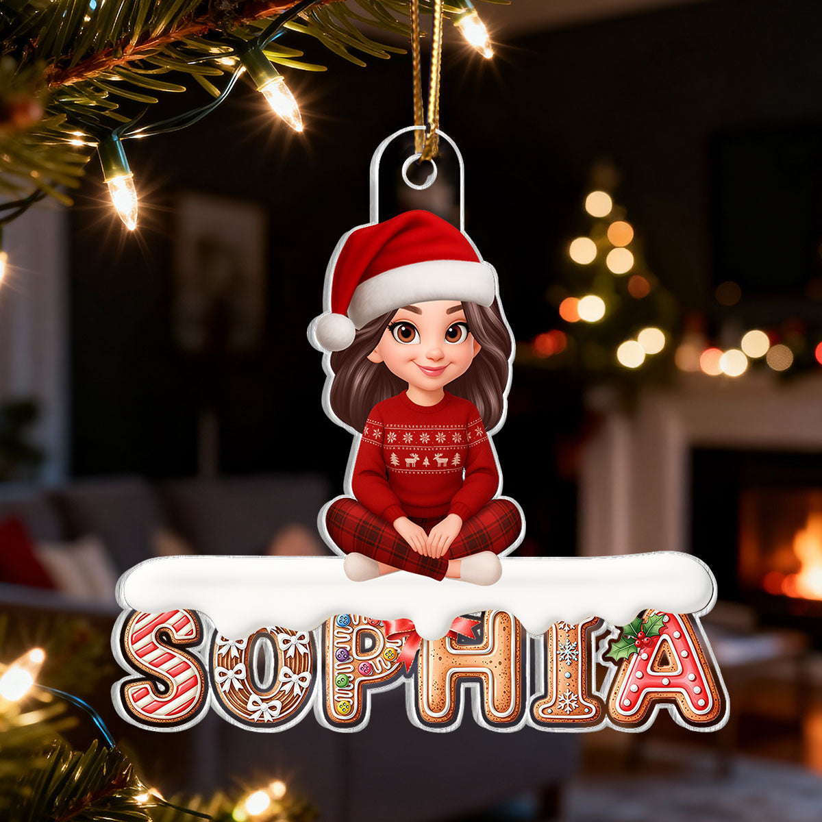 3D Effect Gingerbread Family Member Name - Personalized Acrylic Ornament - Gift For Family