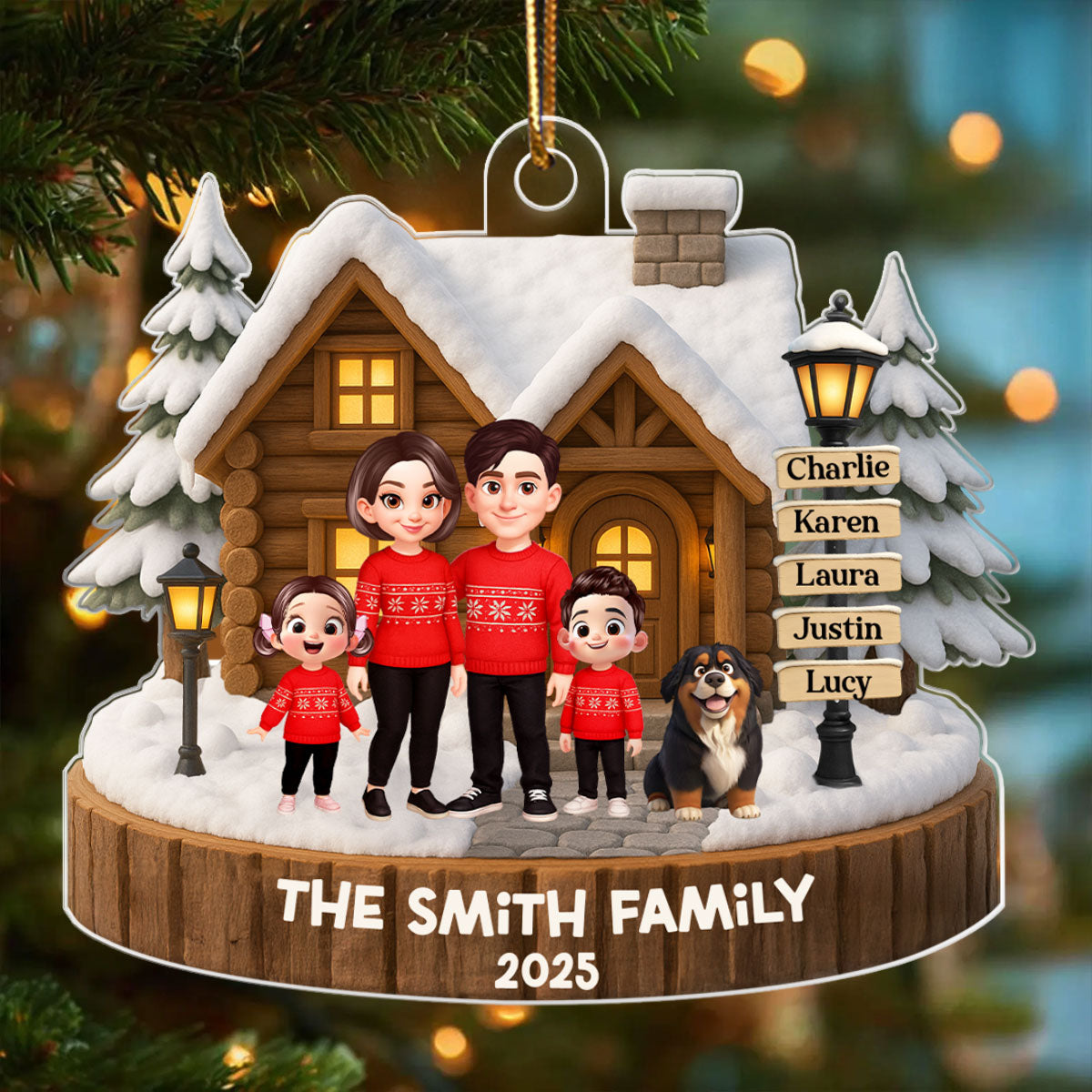 Family Wooden House Sign Post - Personalized Acrylic Ornament - Christmas Gift for Family