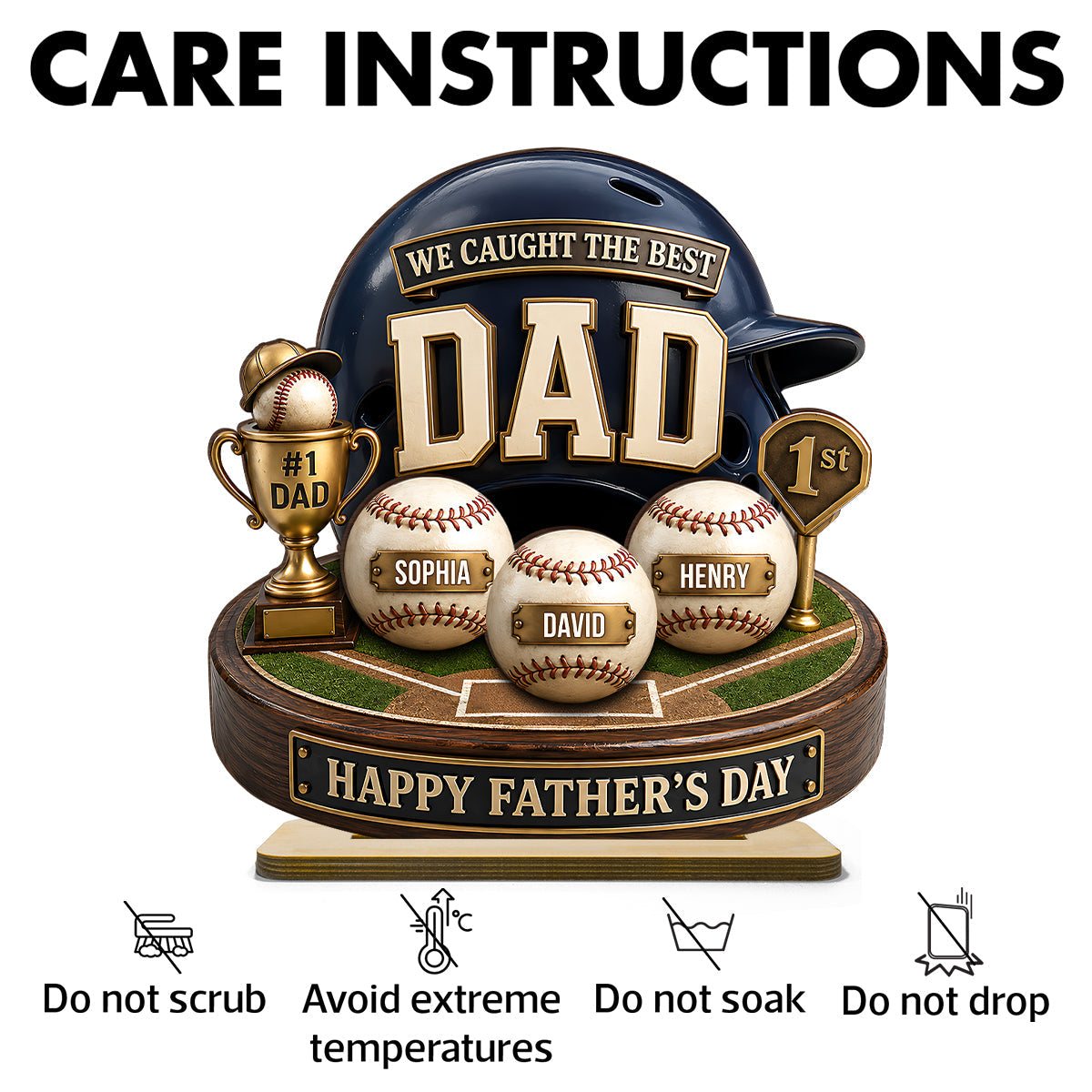 Baseball Trophy We Caught The Best Dad - Personalized 2-Layered Wooden Plaque -  Gift For Dad, Husband