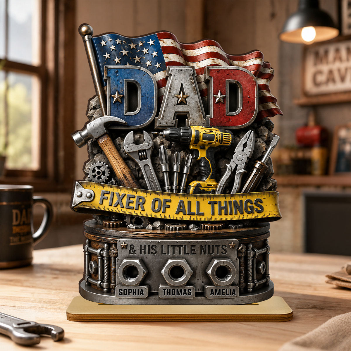 Dad Fixer of All Things Master Handyman- Personalized 2-Layered Wooden Plaque -  Gift for Dad, Husband