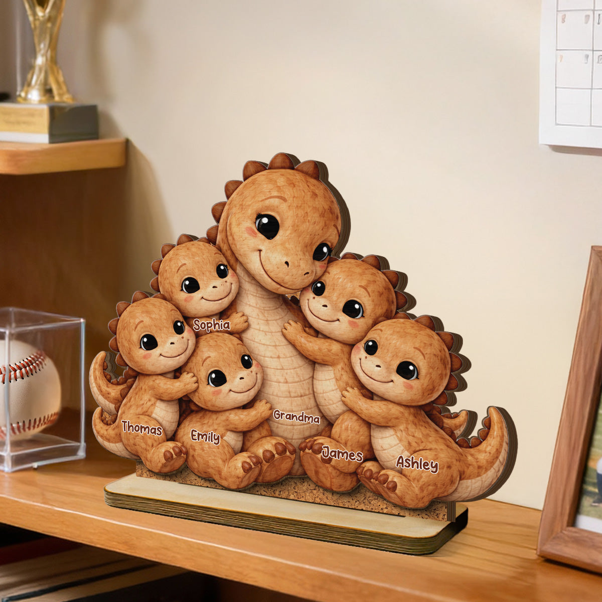 Tender Grandma And Grandchild Dino Hug - Personalized 2-Layered Wooden Plaque - Mother's Day Gift For Grandma, Mom, Wife