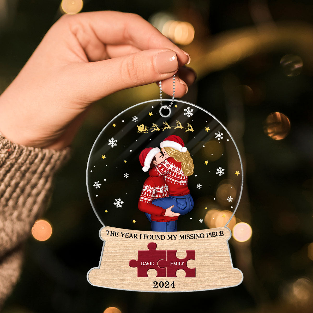 Christmas Couple The Year I Found My Missing Piece Snow Globe Personalized Acrylic Ornament