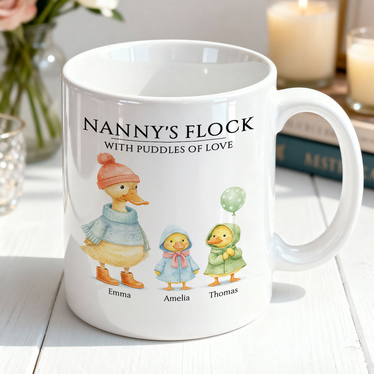 Nanny's Flock with Puddles of Love - Personalised Mug - Gift for Grandma