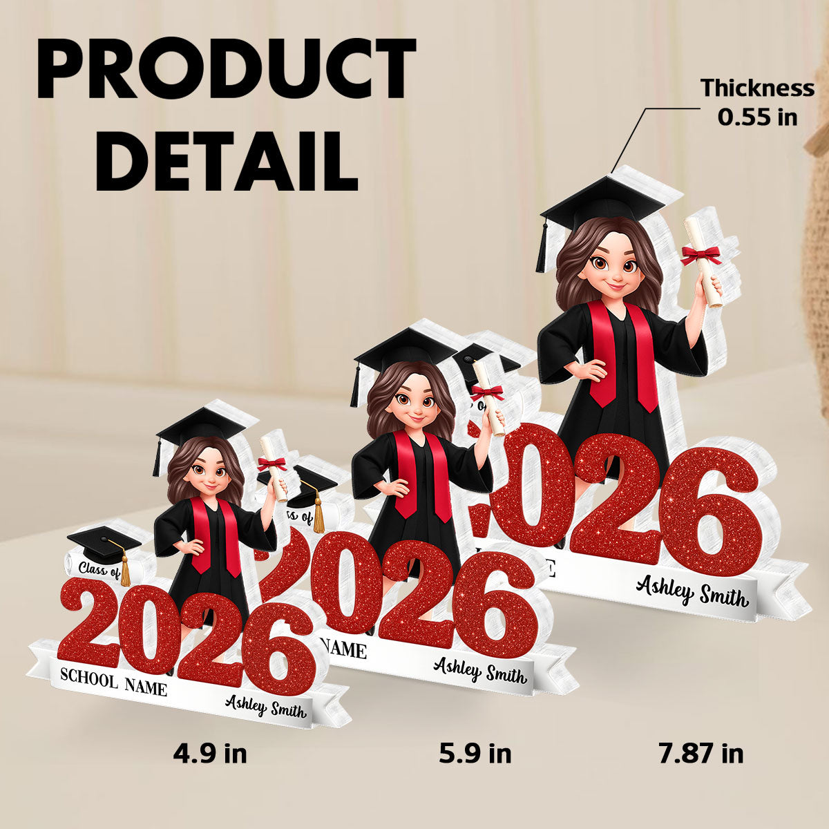 Class Of 2025 2026 3D Effect Senior - Personalized Acrylic Block Plaque - Graduation Gift For Seniors, Daughter, Son, Grandkids