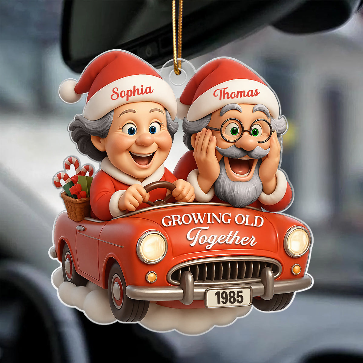 Santa Couple Growing Old Together - Personalized Acrylic Ornament - Christmas Gift for Couple