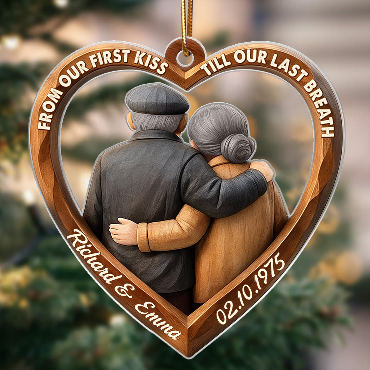 3D Effect Wooden From Our First Kiss Till Our Last Breath Couple - Personalized Acrylic Ornament - Christmas Gift for Couples