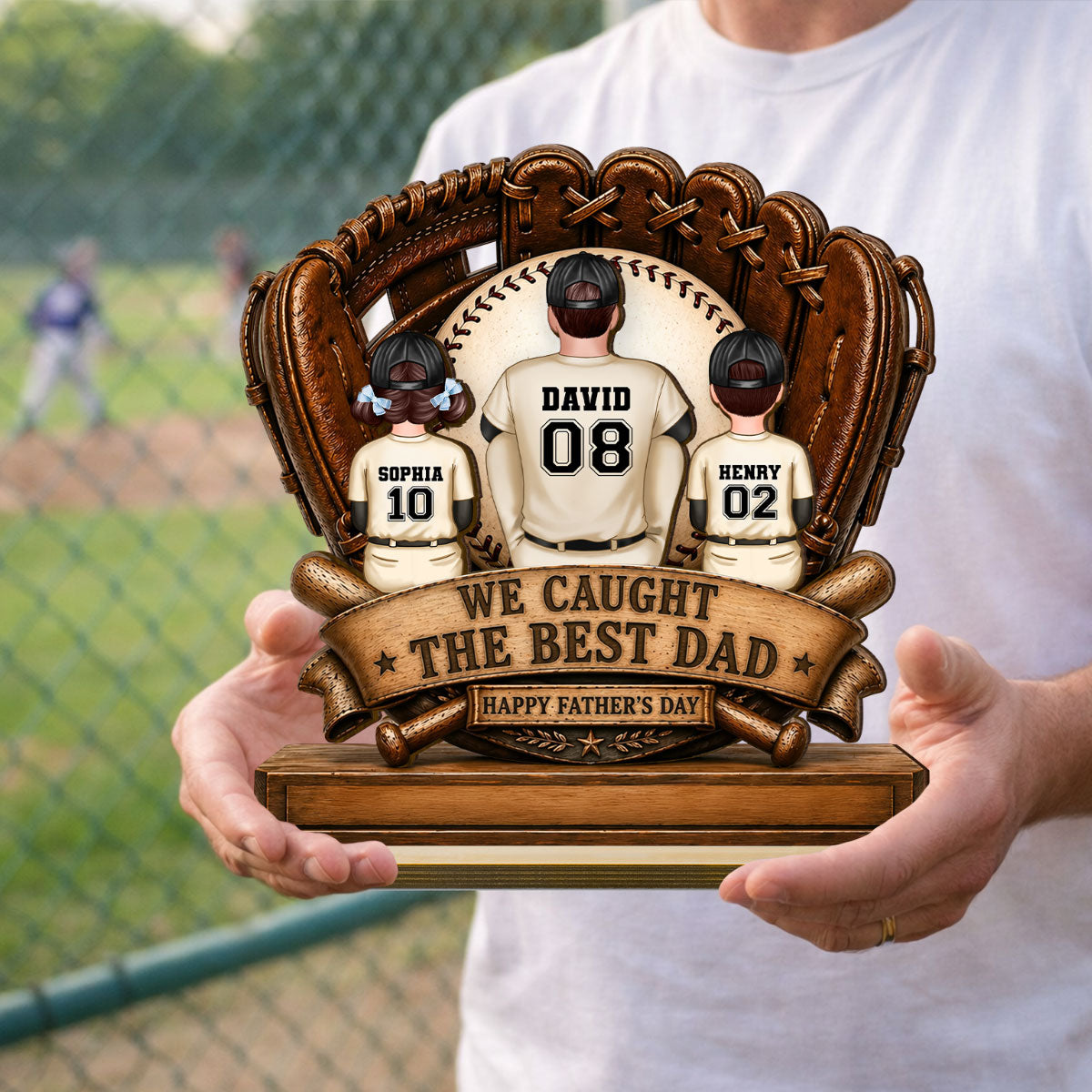 We Caught the Best Dad Fathers & Children Sitting - Personalized 2-Layered Wooden Plaque -  Gift for Husband, Dad