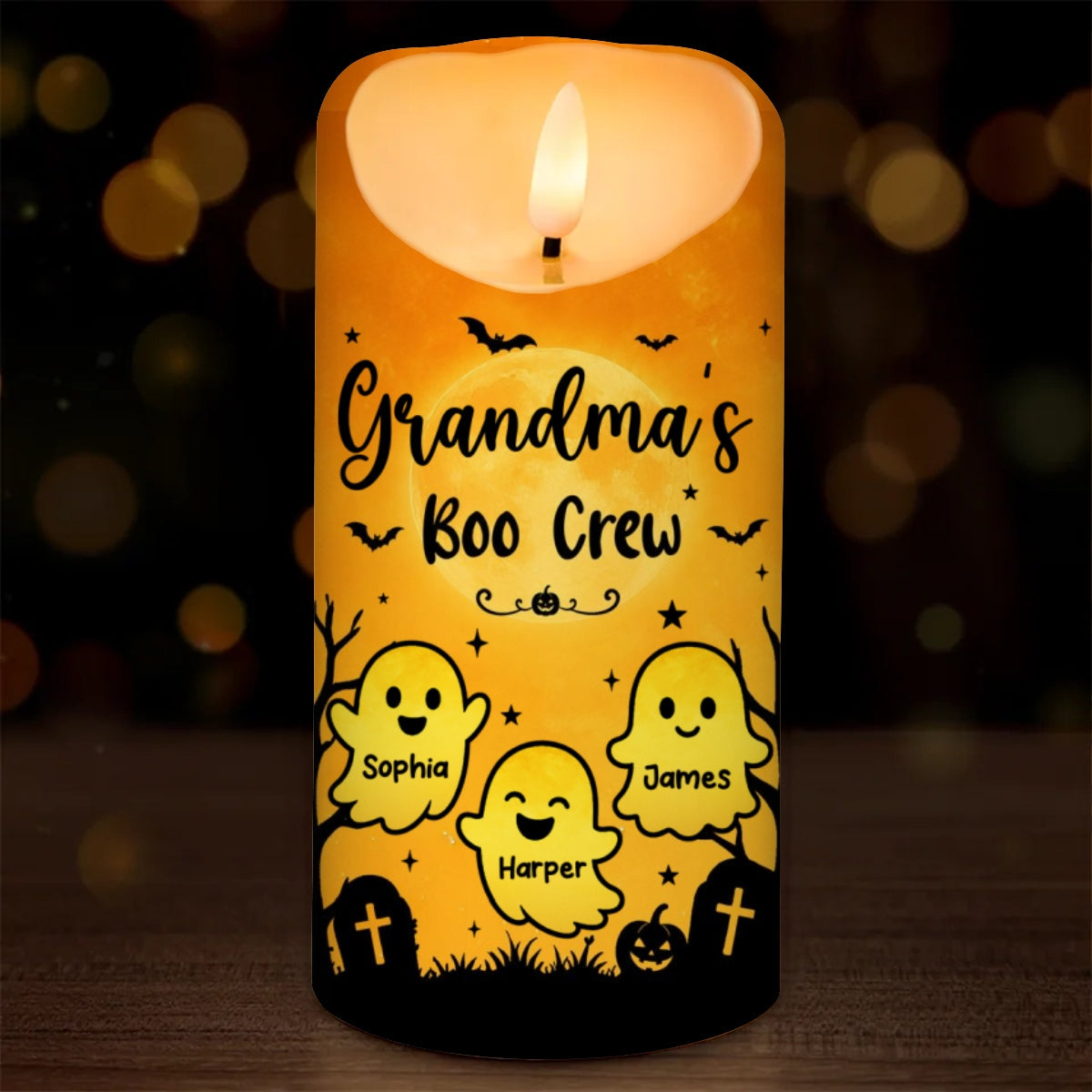Grandma's Little Boo Crew - Personalized LED Candle - Halloween Decor For Grandma