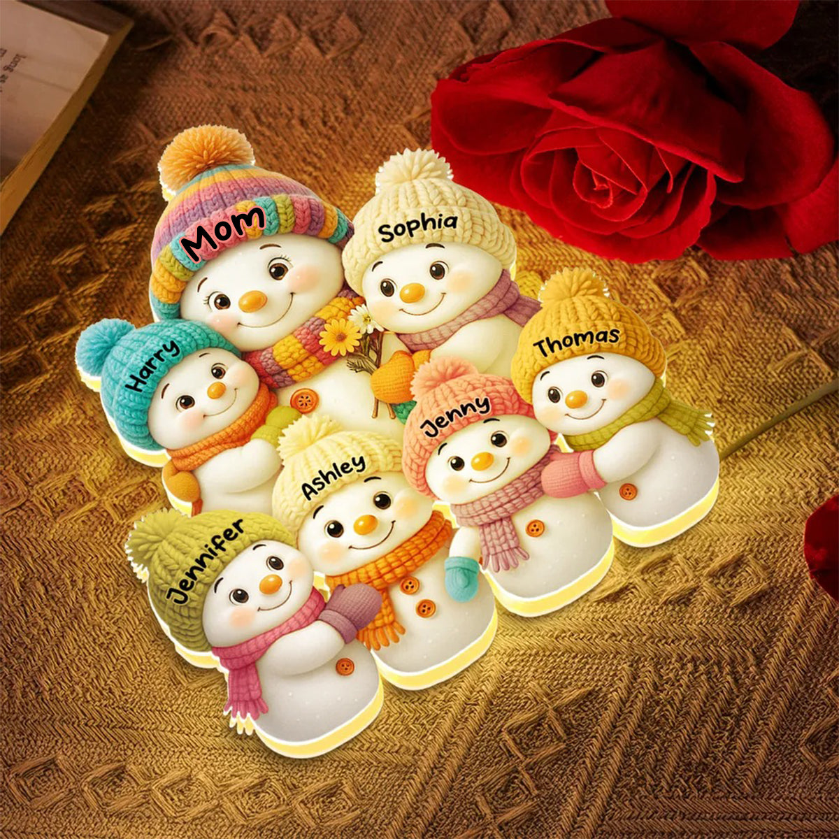 Snowman Mom, Dad, Parents and Kids Personalized Light Box - Holiday Family Keepsake