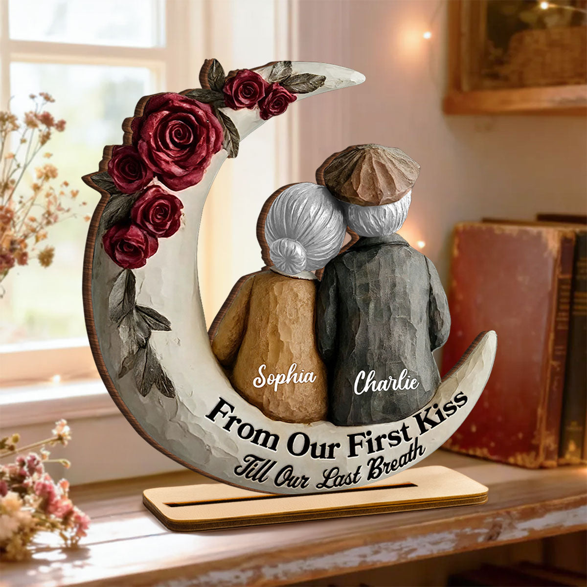 From Our First Kiss Till Our Last Breath Old Couple - Personalized Wooden Plaque - Gift For Him, Gift For Her