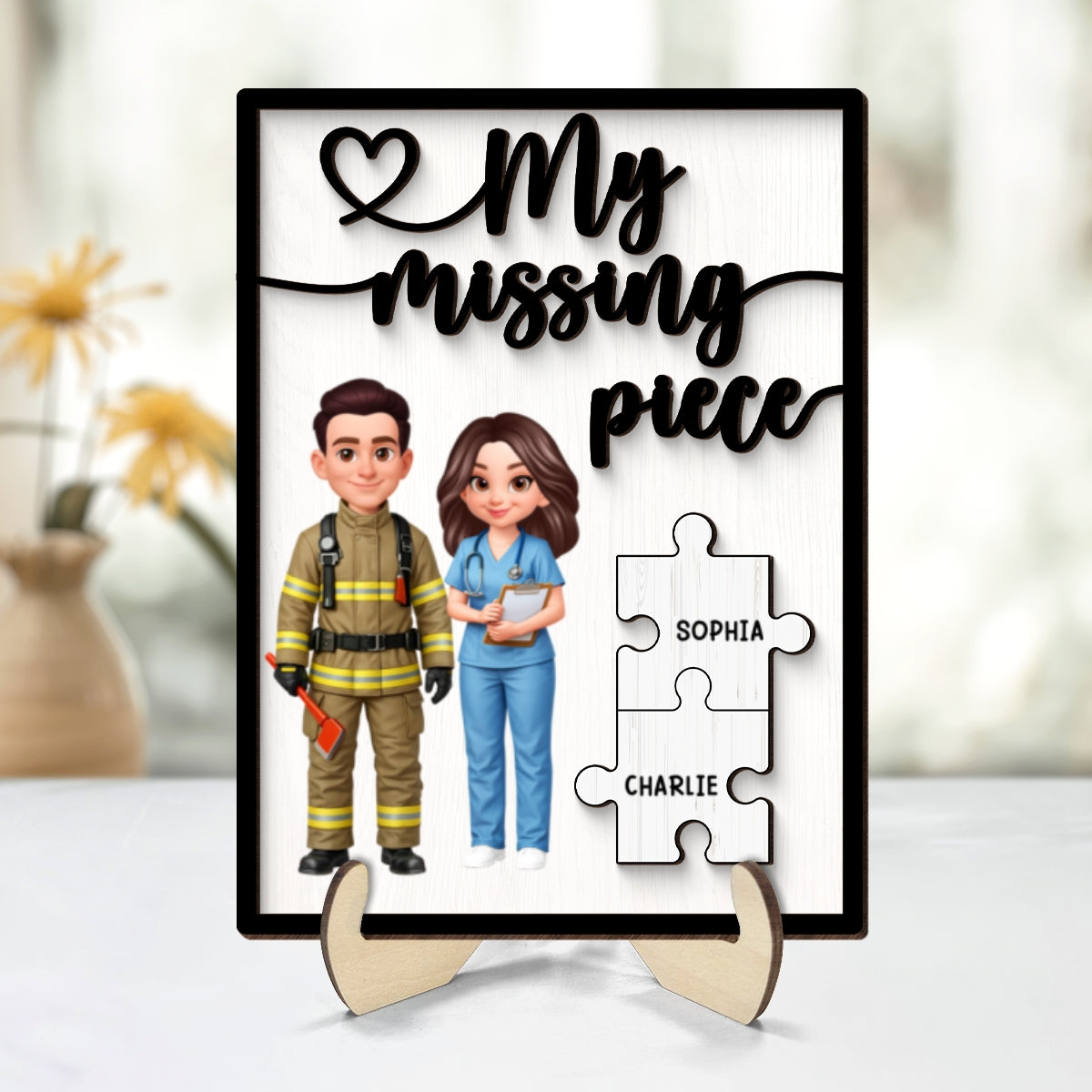 My Missing Piece Couple Occupation - Personalized 2-Layered Wooden Plaque - Heartfelt Valentine's Day Gift for Him, Gift for Her
