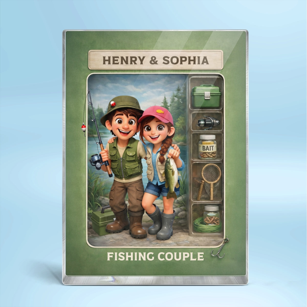 Fishing Couple Action Figure - Personalized Acrylic Block Plaque - Anniversary, Valentine's Day Gift, Gift For Him, Gift For Her