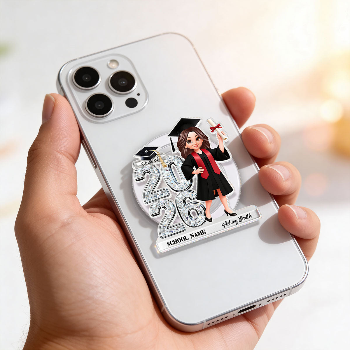 3D Shiny Effect Class Of 2026 2027 Senior - Personalized Acrylic Magnetic Phone Grip - Gift For Graduates, Daughter, Son